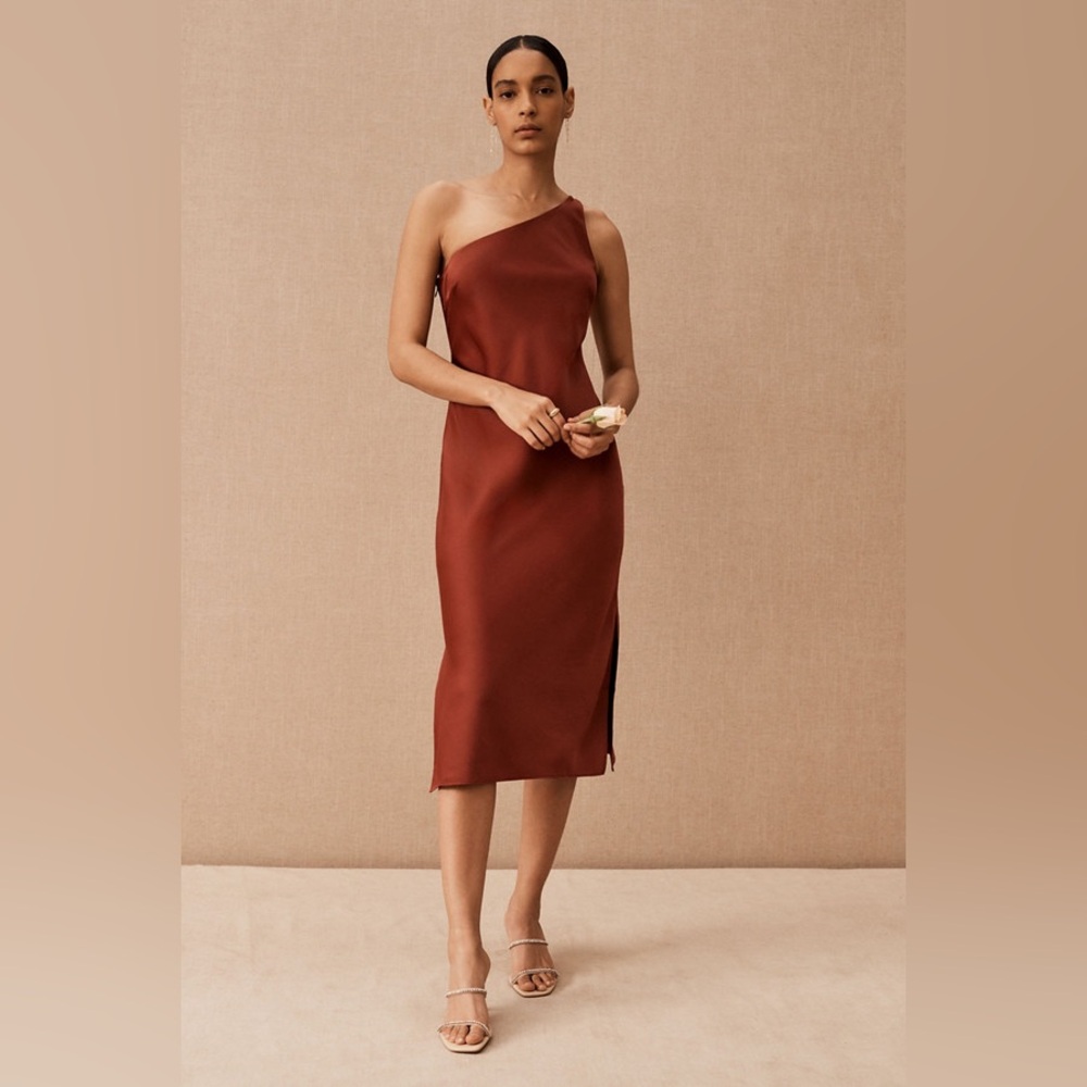 BHLDN Audrie Satin One Shoulder Midi Dress